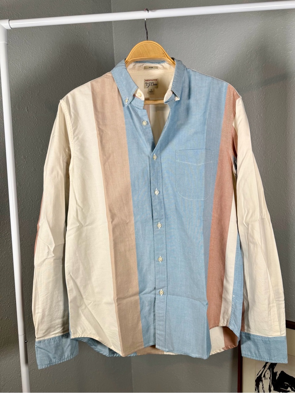 J. Crew Striped Button-Down Shirt in Light Blue, Cream & Tan